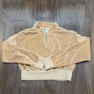 Abound Nordstrom Velour Quarter Zip Pullover Sweatshirt Tan